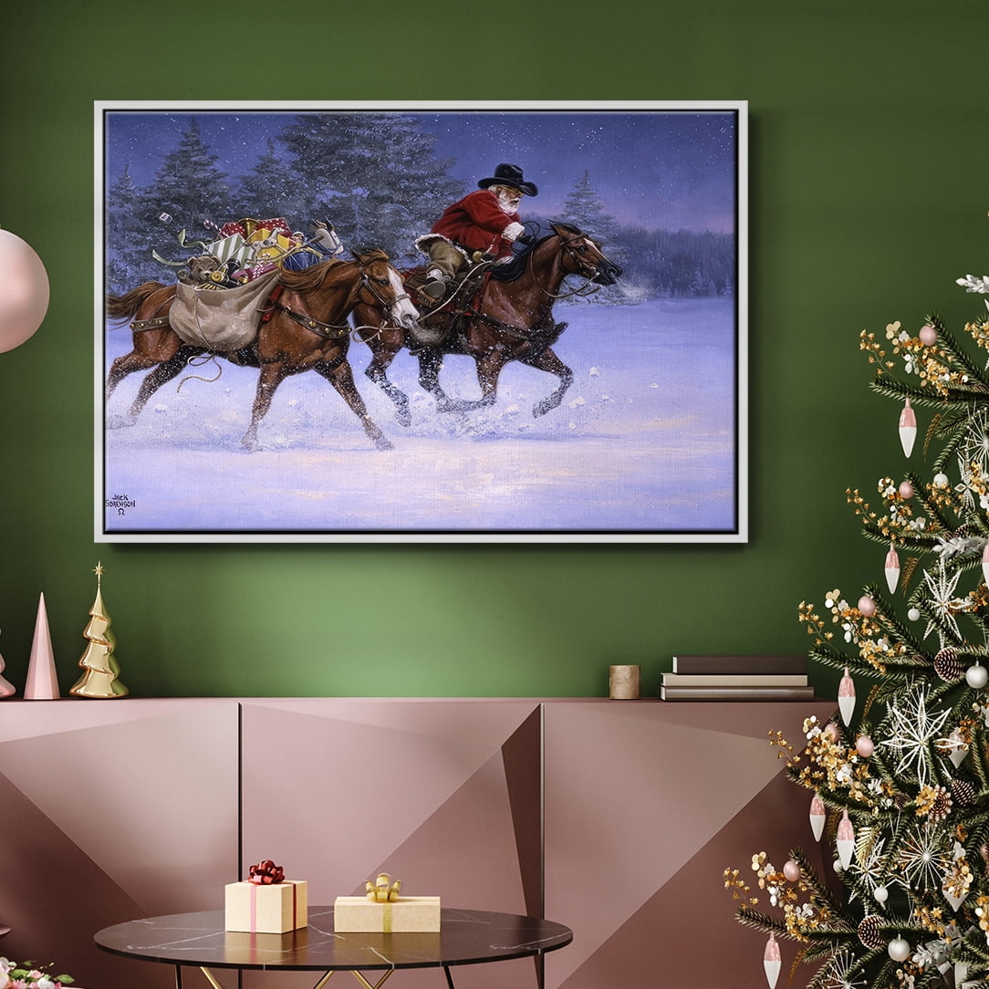 Christmas Rush - Framed Gallery Wrapped Holiday Canvas - 25 x 37 - White Frame
