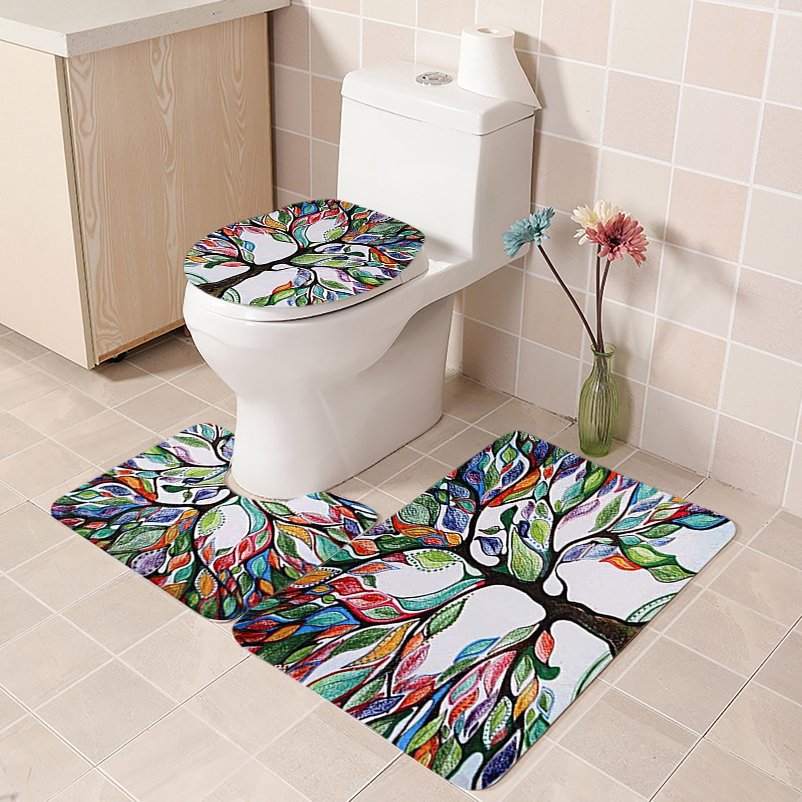 Teissuly Fashion bath mat set, 3 piece bath mat, bath rug, toilet mat