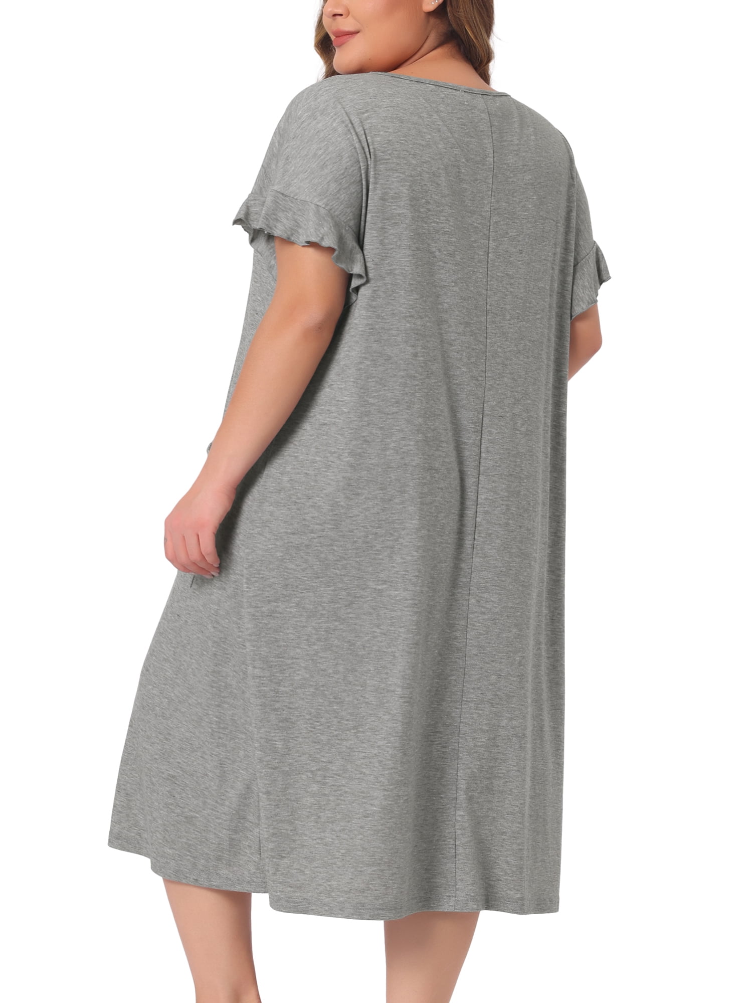 DARING DIVA Women's Plus Nightgown Short Sleeve Round Neck Soft Nightshirt 1X Grey