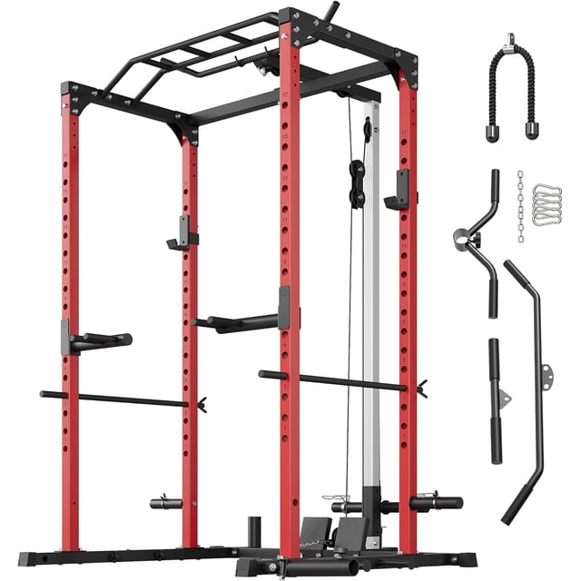JoanKaren Power Rack Cage,1600LBS Capacity Multi-Function Squat Rack for Home Gym with Cable Crossover System