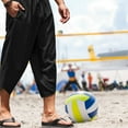 thumbnail image 5 of Pantalones capri de lino para hombre, ligeros, sueltos, 3/4, pantalones cortos con cordón elástico en la cintura, pantalones casuales de yoga para la playa, 5 of 5