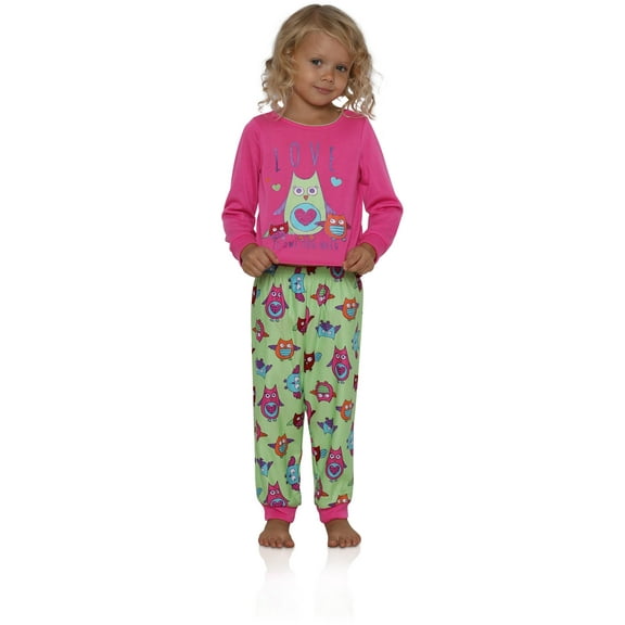 Komar Kids Girls' Owl Love 2pc Sleepwear Set, Iced Sage, Size: 4T