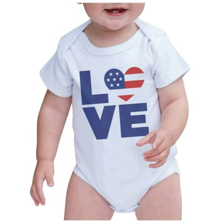 

7 ate 9 Apparel Kids Patriotic 4th of July Outfit - USA Love Flag White Onepiece 12-18 Months
