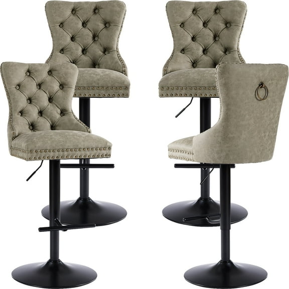 Olive PU Leather Swivel Bar Stools Set of 4 with Upholstered Back, Adjustable Counter Height Barstools, Bar Chairs for Home Bar Kitchen Island Pub Restaurant (4 Pcs, Sage Green)