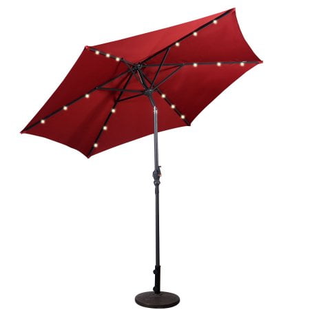 Costway 9ft Patio Solar Umbrella LED Patio Market Steel Tilt w Crank Outdoor (Burgundy) by Costway
