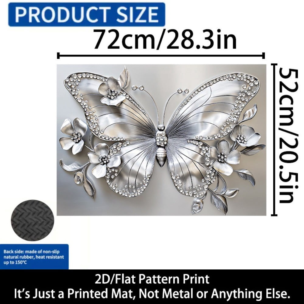1 2D/flat stove cover protection pad, embossed diamond-encrusted butterfly flower pattern design, 28.3x20.5 inches (72×52cm), easy to clean, perfectly suitable for any kitchen, washing machine, dryer