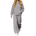 thumbnail image 3 of Zynoxe womens sweatsuits 2 piece set relaxed long sleeve drawstring hooded sweatshirt & curved wide leg sweatpants suit soft fleece lounge sets for women loose solid color track suits with pocket L, 3 of 7