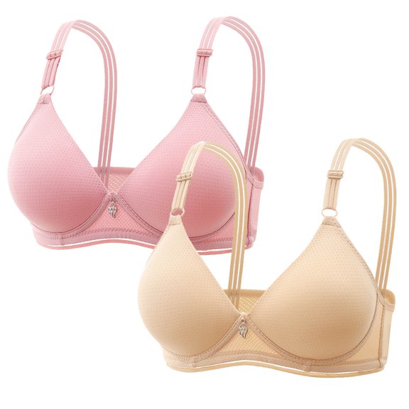 LYEAA Womens Bras No Wire Pack of 2 Wirefree Everyday Bras Push up Breathable Wireless Solid Color Daily Sleep Bras Comfort Shaping Soft Stretch T-Shirt Bras Pink 38/85