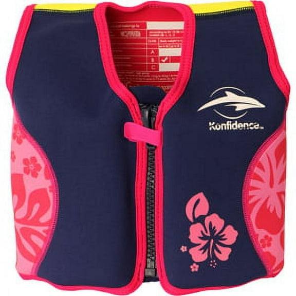 Konfidence The Original Jacket - Children and Youth Swim Jacket (Pink Hibiscus, 1.5-3 Years)