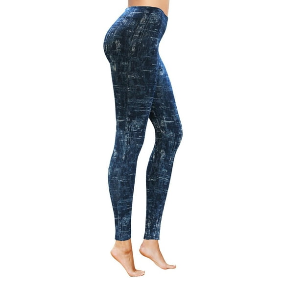 Comfy Leggings - High Waist Women Seamless Jeggings - Ankle Length - Jean Look Jeggings Tights Tummy Control Workout Leggings for Women - Blue - S-M
