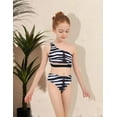 thumbnail image 4 of Girls Swimsuit Two Piece One Shoulder Cutout Bikini Summer Beach Sport Bathing Suits for 7-14Years, 4 of 6