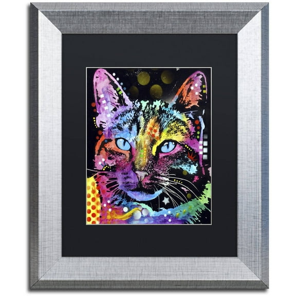 Trademark Fine Art "Thoughtful Cat" Canvas Art by Dean Russo, Black Matte, Silver Frame