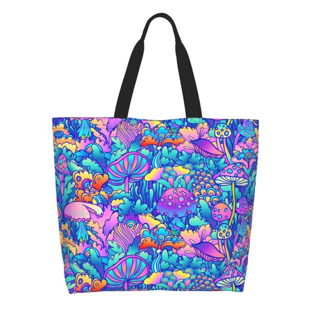 Fotbe Colorful Mushrooms Bolsa Tote Estética de Lona con Estampado para Mujer - Bolsa Reutilizable de Hombro Casual para Vacaciones, Compras, Trabajo y Gimnasio