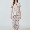 thumbnail image 2 of Jamicy Pyjama Doux pour Femmes, Haut à Manches Courtes Imprimé avec Cordon de Serrage, Ensemble de Pyjama pour Dames, Confortable, Col Rond, Tenue de Détente, 2 of 8