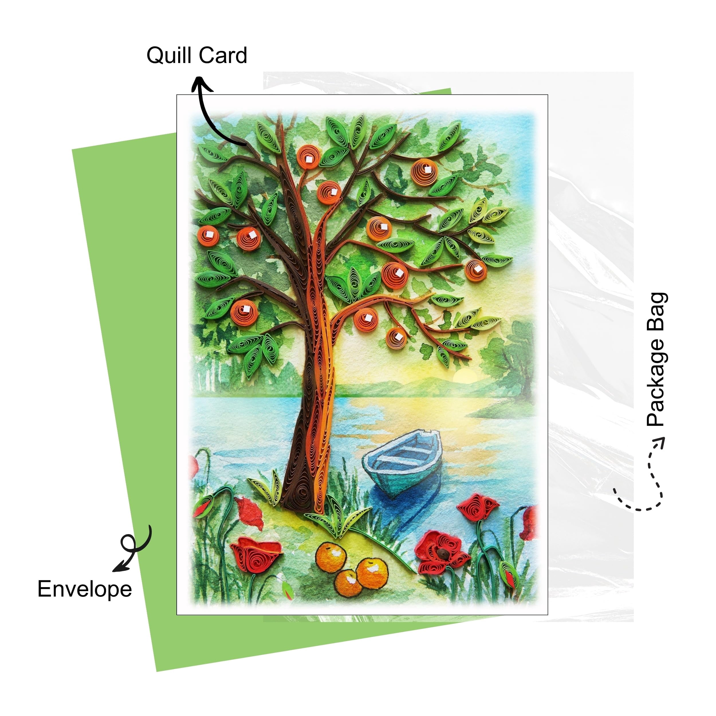 Seasonal Greeting Card, Autumn Holiday Love Card, Quilled Quilling Card for All Occasions, Watercolor Artful Greeting Card for Autumn, Fall, Thanks Giving, for Him Her Friend Mom Dad
