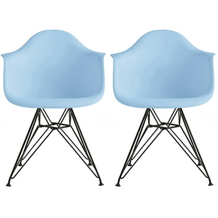 Green Dining Table Set 2xhome - Set of 2 (Two) - Blue - Modern Eames Style Armchair Dining Chair Black Wire Leg Eiffel Dining Room Chair with Arm for Living Room Dining Room ()