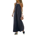 thumbnail image 3 of Womens Halter Neck Side Slit Linen Style Casual Vacation Dress Beach Holiday Summer Long Dress Black L, 3 of 7
