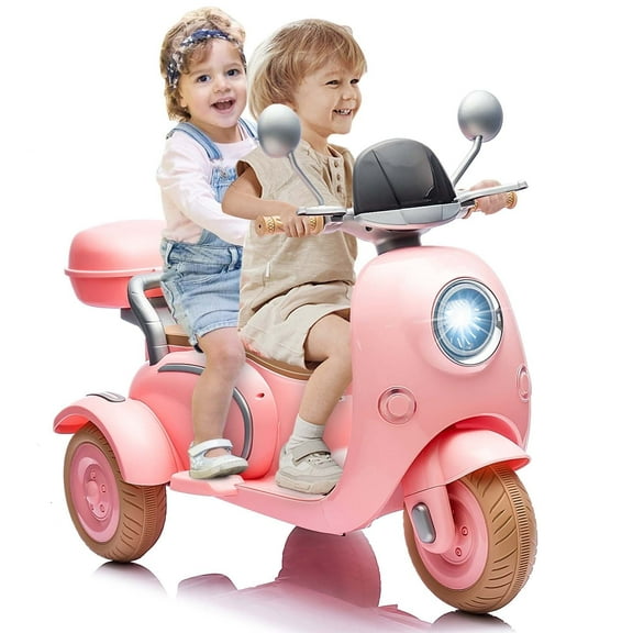 12V Electric Motorcycle for Kids, 2 Seater Battery Power Ride on Motorcycle Toys with Slow Start, LED, Music, USB, 3 Wheel Electric Motorcycle for Boy Girl Birthday Gift, Pink