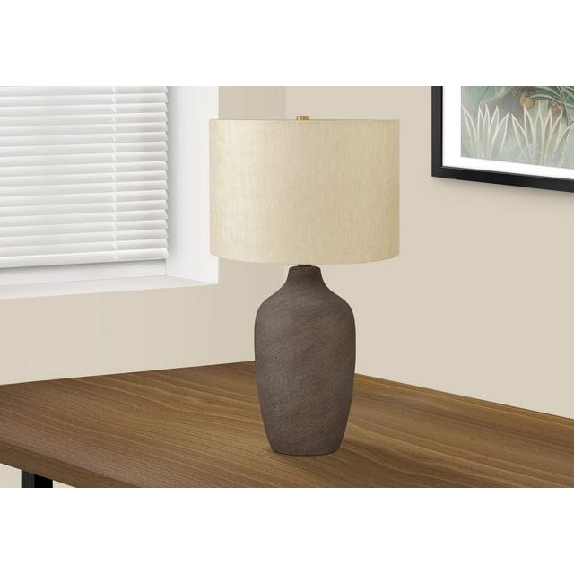 Monarch Specialties Lighting, 27"h, Table Lamp, Grey Ceramic, Beige Shade, Contemporary