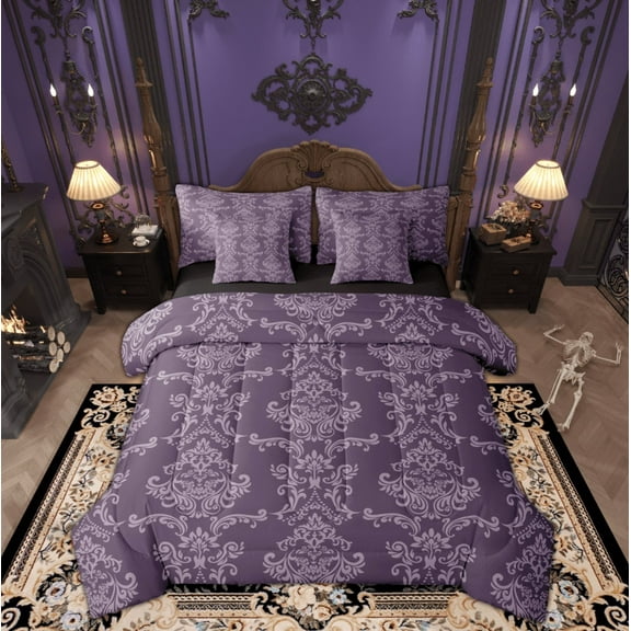 Manfei Boho Damask Adult Twin Bedding Sets 7-Piece, Retro Western Flower Print Bedding Comforter Set, Mandala Bohemian Style Reversible Sheet Sets, Luxury Bedroom Decor