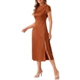 thumbnail image 4 of INSPIRE CHIC Satin Dress for Women's Cowl Neck Cap Sleeve Backless Twist Split Midi Cocktail Dress, 4 of 5