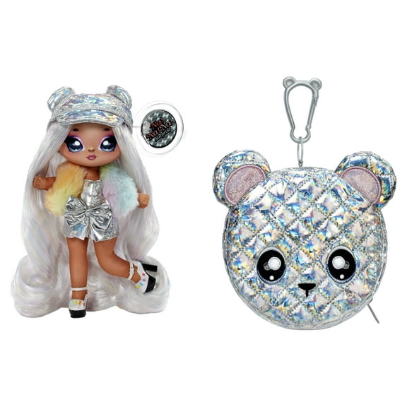 Na Na Na Surprise 2-in-1 Fashion Doll and Metallic Purse Glam Series - Ari Prism, Doll in Prismatic Sliver Dress and Hat with Bear Purse