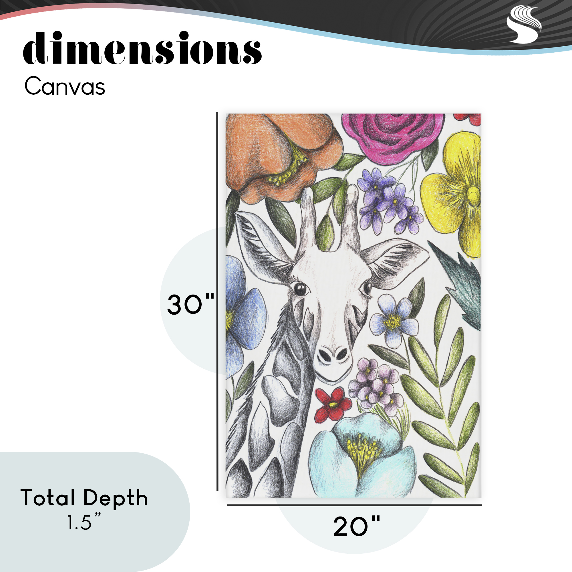 Giraffe In The Midst of Flowers Canvas Wall Art, design by Cecilia Battaini