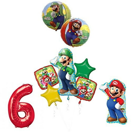The ULTIMATE Super Mario Brothers and Luigi 6th Birthday Party Supplies Decor...