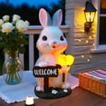 thumbnail image 4 of Resin Rabbits Ornament, Solar Powered Welcome Sign With Distressed Wood Finish, for Garden Patio, White, 4 of 6