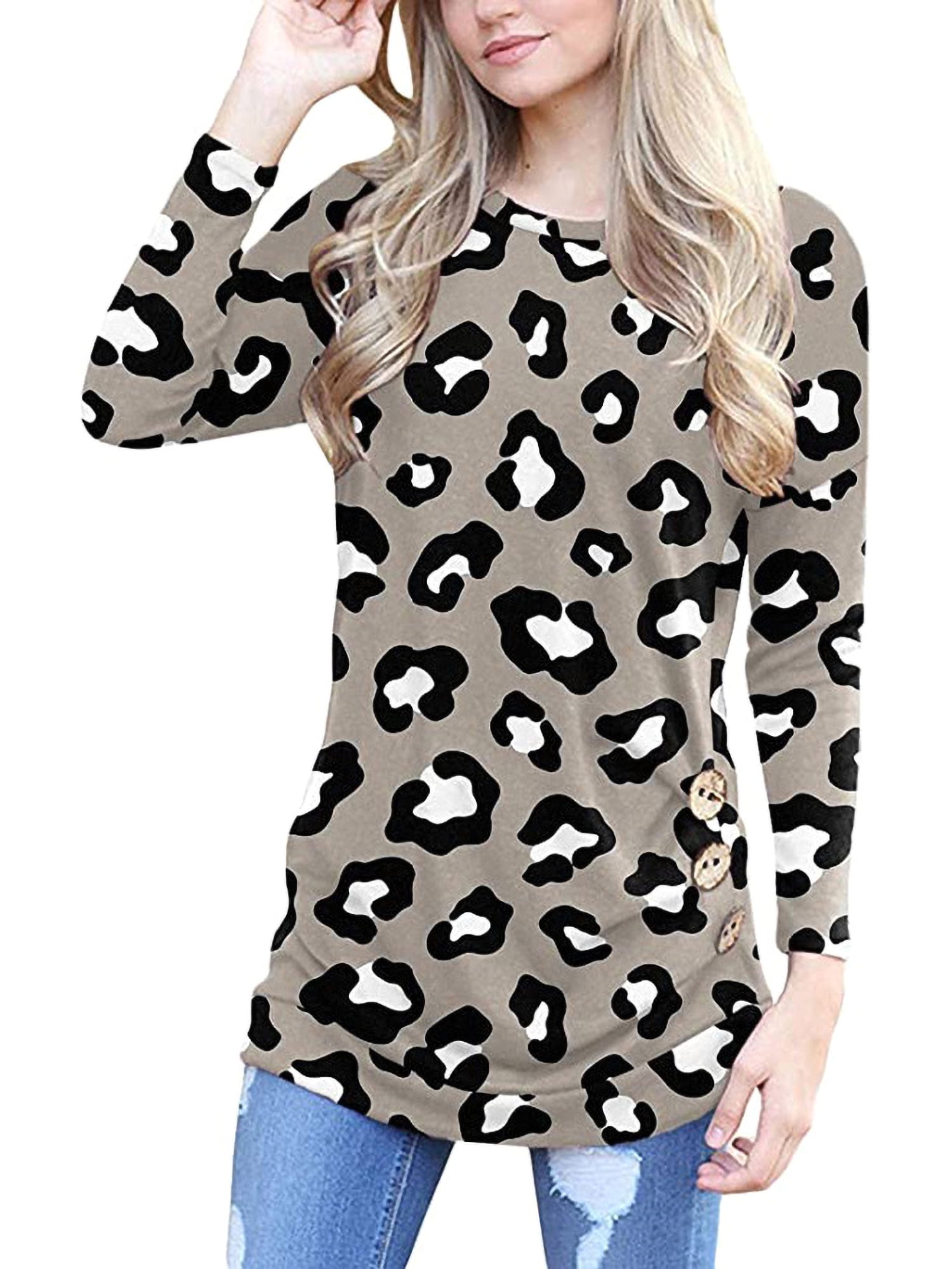 Women's Leopard Tops Color Block Tunic 