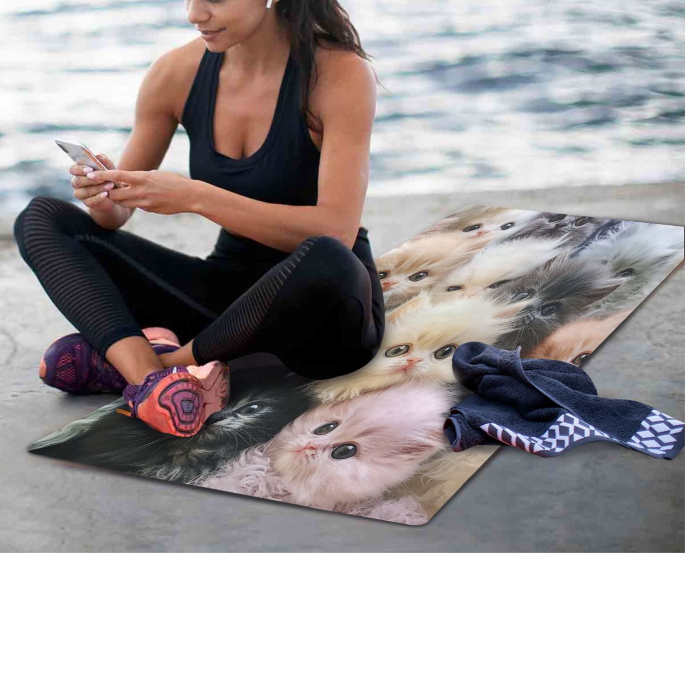 BZSMCE Yoga Mat Women Fitness Mat Kittens’ Whimsical Wonderland Pattern