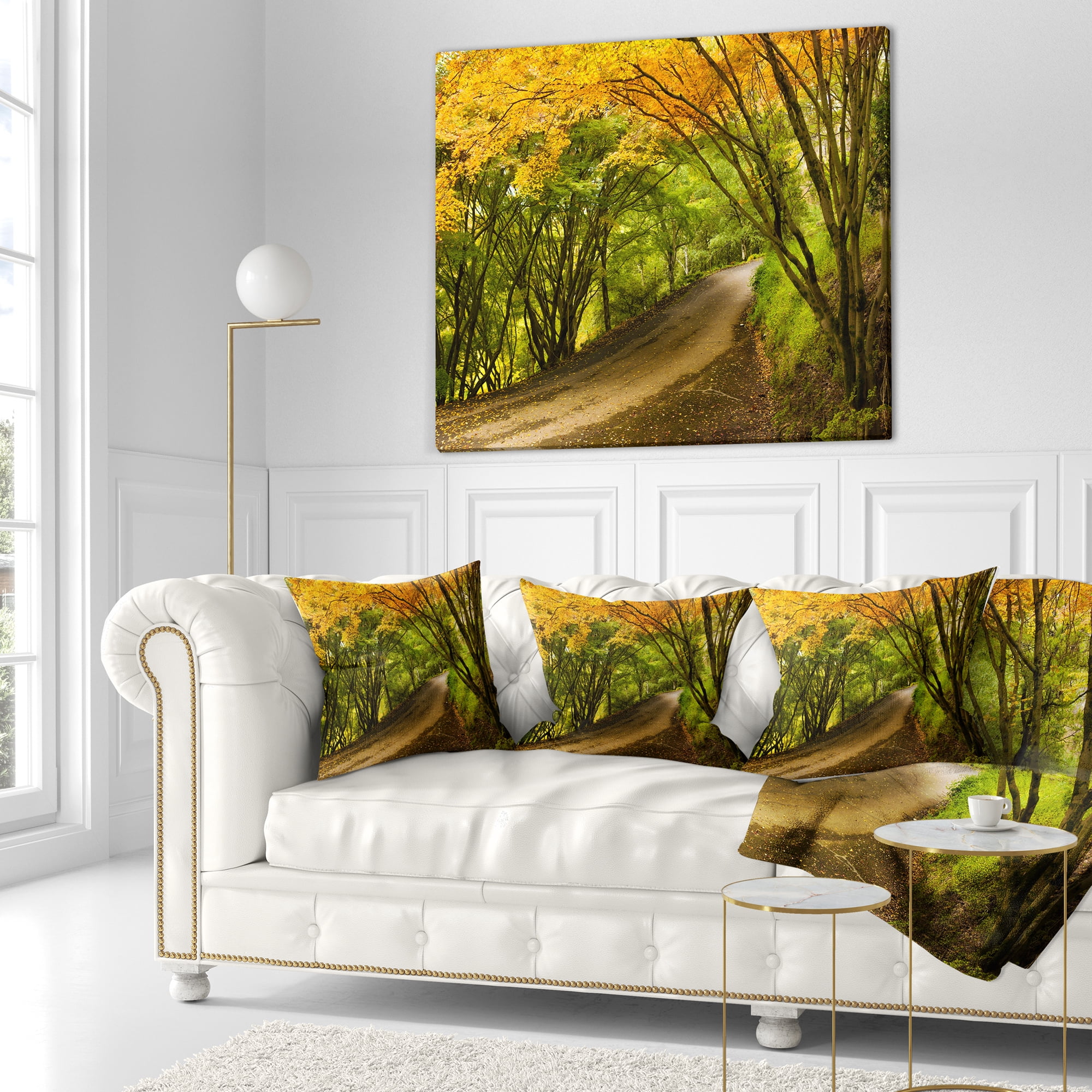 Designart Country Lane in Green Forest - Landscape Printed Throw Pillow - 16x16
