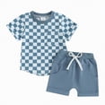 thumbnail image 2 of Toddler Boy Summer Clothes 2 Piece Outfit Short Sleeve Checkerboard Print Tee Tops and Shorts with Pocket Clothing Sets, 2 of 4