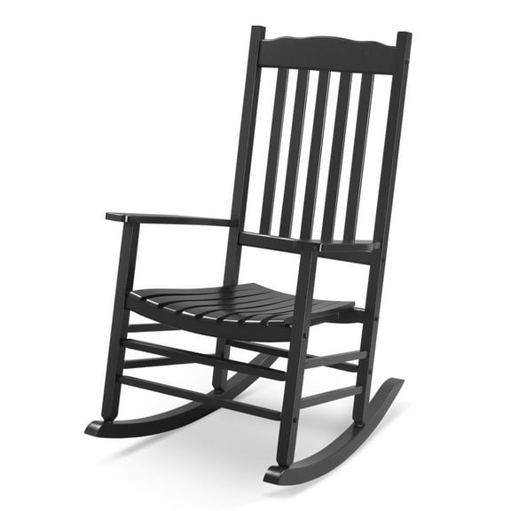 IVV Outdoor Rocking Chair, Porch Rocker with Contoured Seat and High Backrest for Patio,Backyard,Garden, 385 lbs Support (Black)