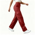 thumbnail image 4 of Tdoqot Womens Baggy Cargo Pants- Button Up Stretch Fashion Casual Elastic Waist Straight Leg Hiking Pants Wine Size XL, 4 of 8