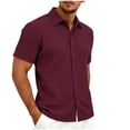 thumbnail image 2 of Men's Solid Casual Dress Shirt Short Sleeve Blouse Button Down Top, Turndown Collar Regular Fit Wrinkle Resistant Office Work Everyday Outfit Essential | JASKFLY,Wine XL, 2 of 7