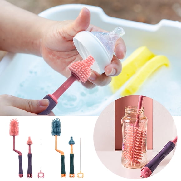 Xihbxyly Cepillo para Biberones, Apto para Uso Alimentario, Cerdas Suaves para Chupetes, Cepillo para Pajita, Mango Giratorio de 360°, Limpieza Eficiente, Juego Multiusos, Fácil de Usar, Juego de 3 P
