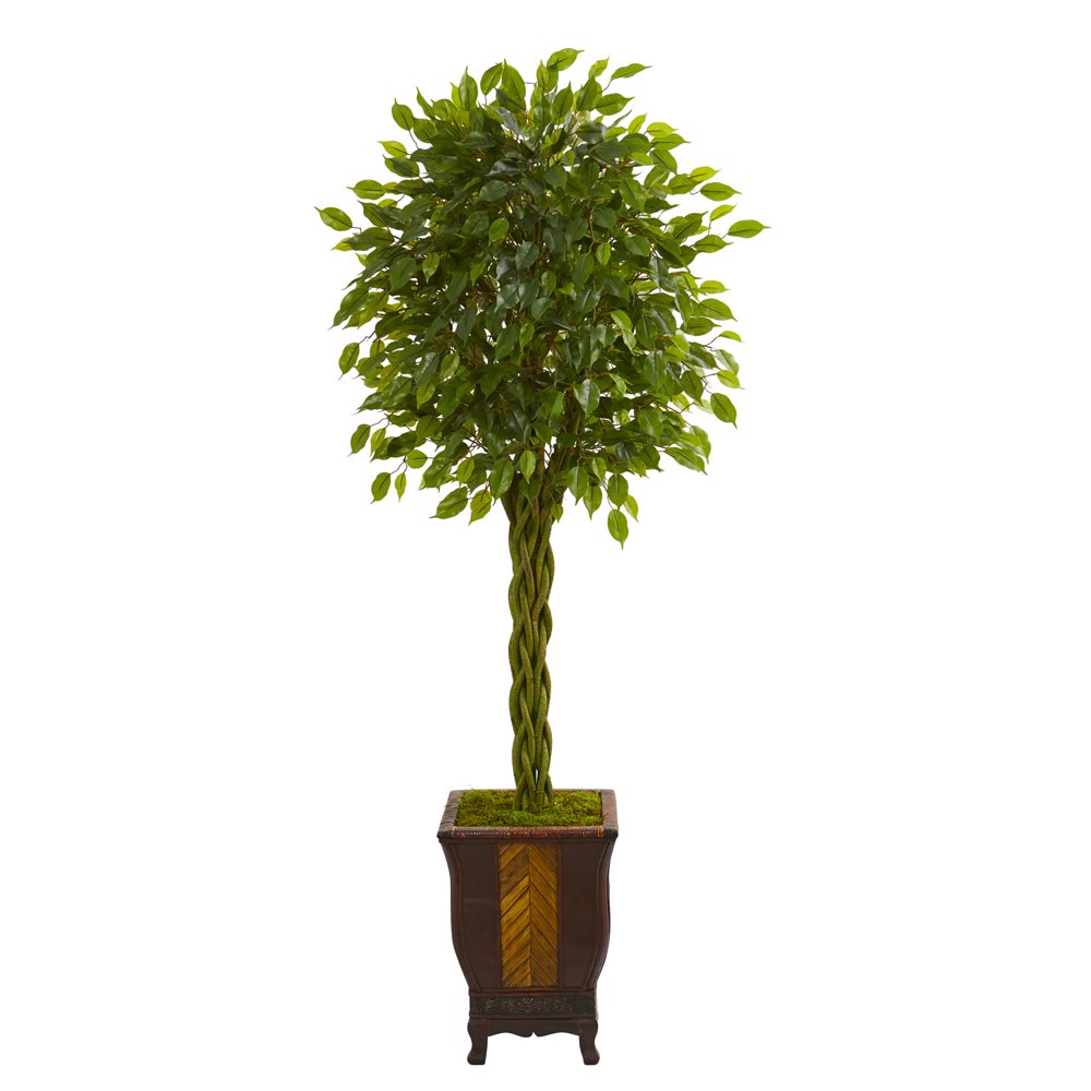 Nearly Natural 6 ft. Braided Ficus Artificial Tree in Decorative