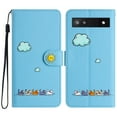thumbnail image 5 of Phone Case for Google Pixel 6a, Folding Faux Leather Cute Animal Pattern Wallet Flip Cover with Card Holder & Wrist Strap, Magnetic Closure Shockproof Kickstand Phone Case - Blue, 5 of 8