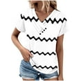 thumbnail image 2 of pimelu Womens Tops Summer Tops for Women Button up Cowl Neck Comfy Breathable Tunic Tops Summer Casual Striped Print Top Girls V-Neck Short Sleeve Tee Top, 2 of 5