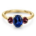 thumbnail image 3 of Gem Stone King 10K Yellow Gold Blue Created Sapphire and Red Rhodolite Garnet Engagement Ring for Women | 2.34 Cttw | Oval 8X6MM | Gemstone September Birthstone | Size 7, 3 of 6