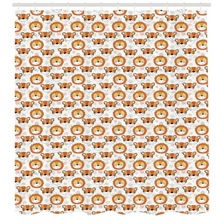 Safari Shower Curtain Zoology Themed Pattern With Tiger And Lion
