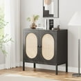 thumbnail image 2 of Sideboard Buffet Cabinet with Storage, Accent Cabinet with Rattan Doors, Adjustable Shelf & Metal Feet, Coffee Bar Liquor Cabinet for Living Room, Dining Room, Hallway & Kitchen,Black, 2 of 8