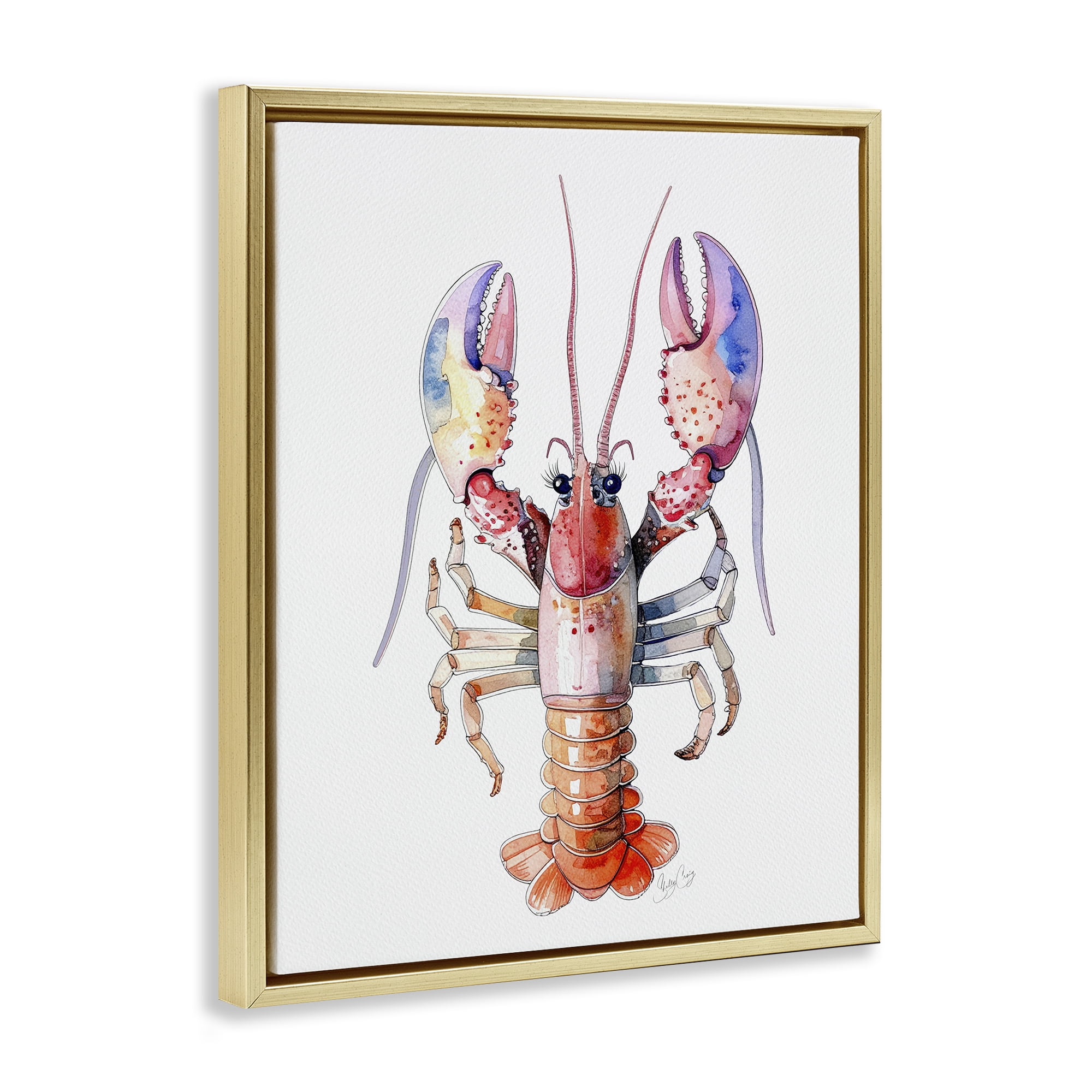 Stupell Industries Coral Claw Lobster Gold Framed Floater Canvas Wall Art, design by Shelly Craig