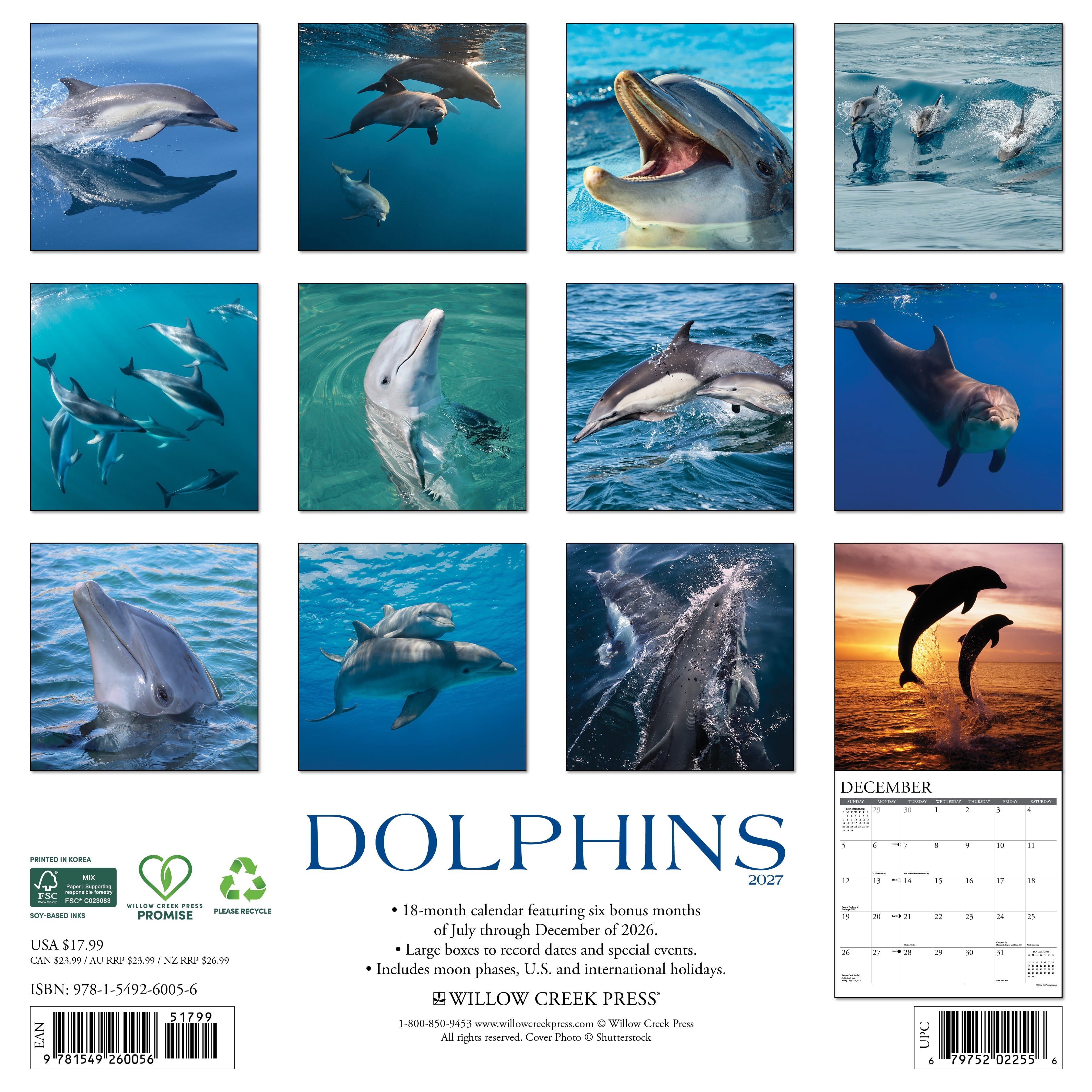 Willow Creek Press, Dolphins 2027 Wall Calendar