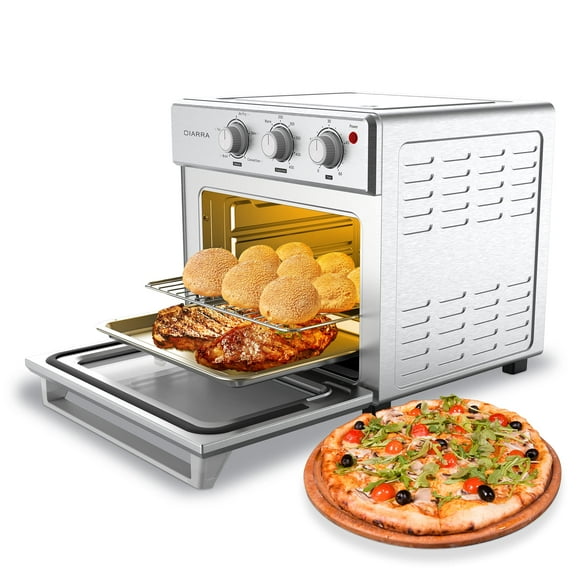 CIARRA CATOSMC01 & CATOSEC01 Horno de convección para encimera, combo de horno tostador, horno de encimera de gran capacidad con freidora de aire para pollo, pizza y galletas, 24 L/25 QT, 1700 W
