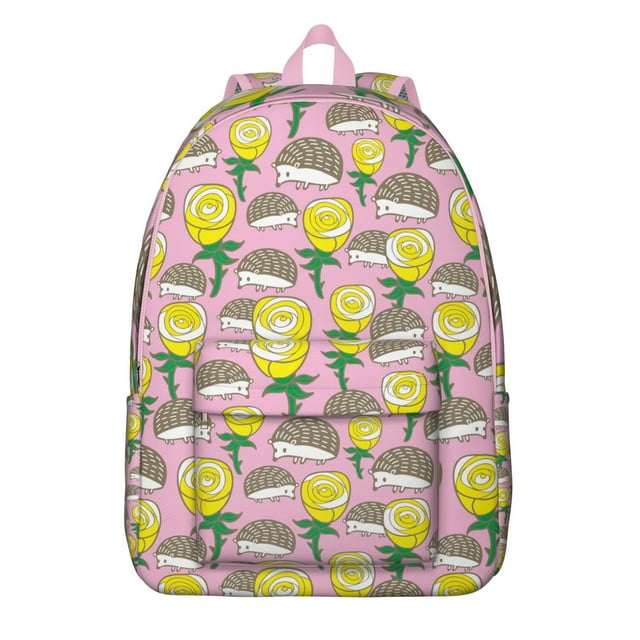 Cute Hedgehog Backpack – Adorable Cartoon Forest Scene Pattern with Floral Design and Artistic Aesthetic Bookbag for Travel