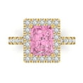 thumbnail image 2 of 3.4ct emerald cut pink Zircon 18k yellow gold halo Bridal Wedding Engagement Promise Anniversary Ring for Women size 7.25, 2 of 7