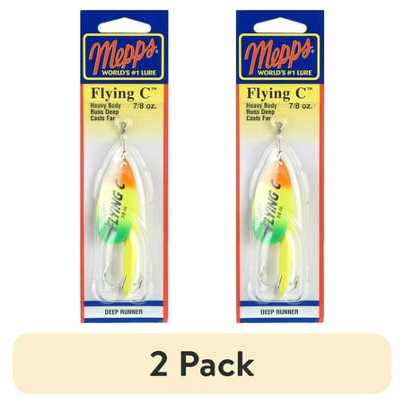 (2 pack) Mepps Flying C Treble Hook Inline Spinner Hot Chartreuse with Hot Fire tiger Blade