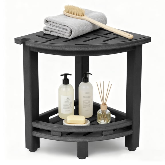 HDPE Shower Chair for Inside Shower with Handle&Storage Shelf,Shower Stool to Sit on,for Shaving Legs-Black